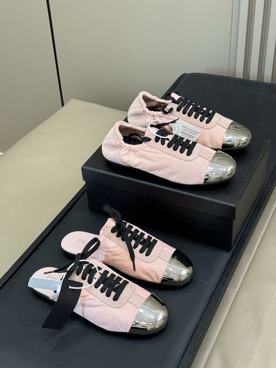 Prada Lightweight Low Top Sneakers with Metal Toe Cap
