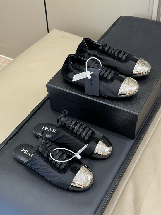 Prada Lightweight Low Top Sneakers with Metal Toe Cap