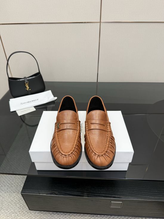Yves Saint Laurent Classic Small Logo Mule Loafers Almond Toe Leather Footwear