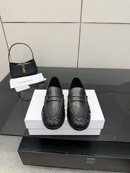 Yves Saint Laurent Classic Small Logo Mule Loafers Almond Toe Leather Footwear