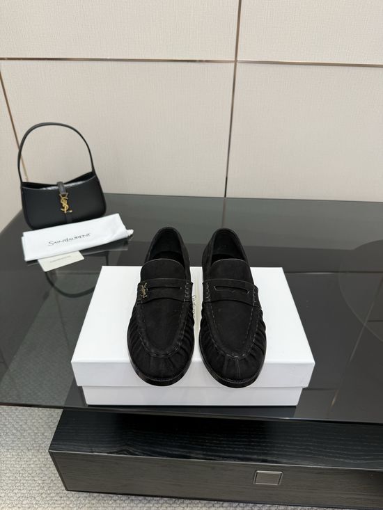 Yves Saint Laurent Classic Small Logo Mule Loafers Almond Toe Leather Footwear
