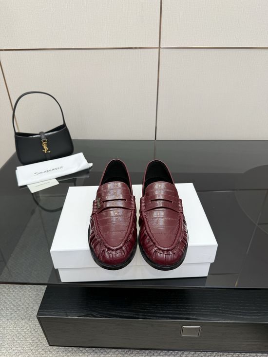 Yves Saint Laurent Classic Small Logo Mule Loafers Almond Toe Leather Footwear