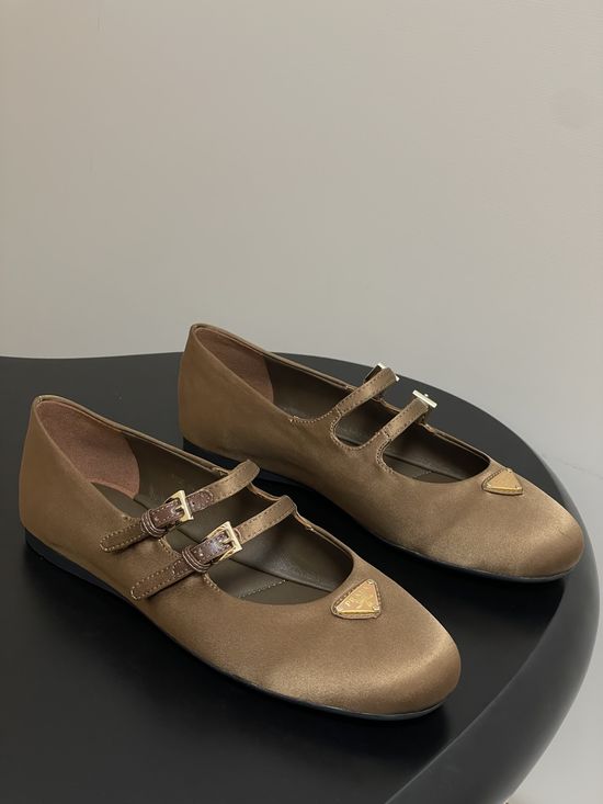 Prada Satin Mary Jane Flats with Enamel Logo Accents