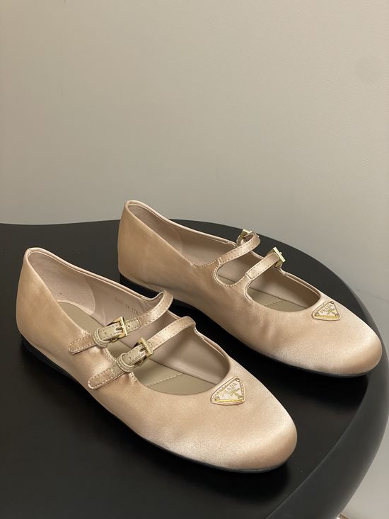 Prada Satin Mary Jane Flats with Enamel Logo Accents