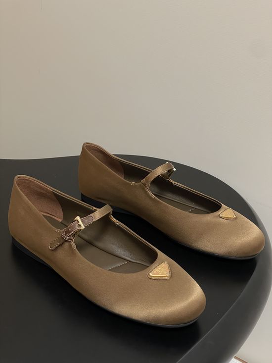 Prada Satin Mary Jane Flats with Enamel Logo Accents
