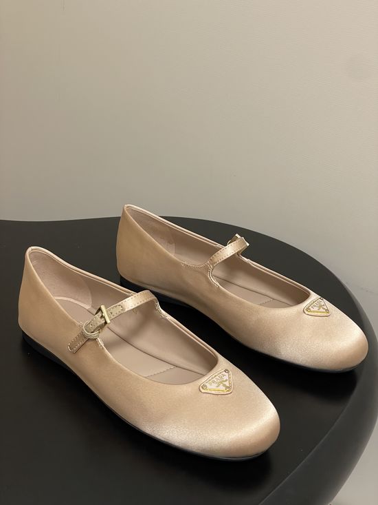 Prada Satin Mary Jane Flats with Enamel Logo Accents
