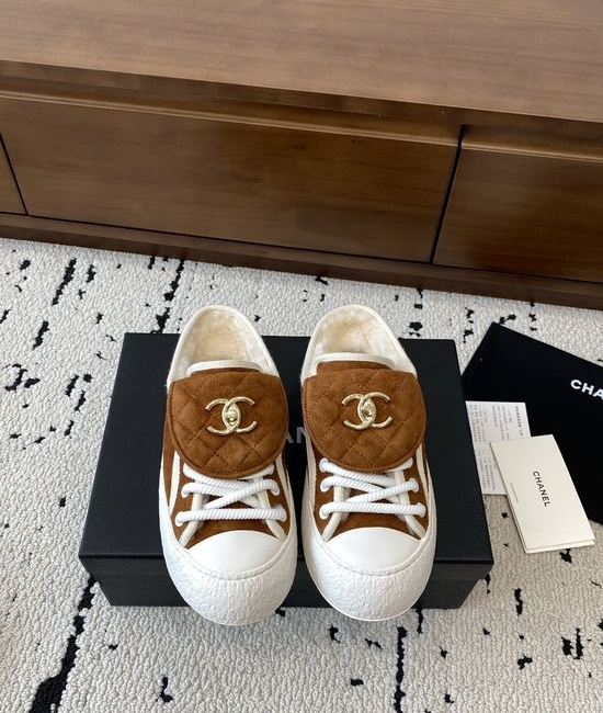 Chanel Warm Shearling Lined Buckle Slip On Slippers