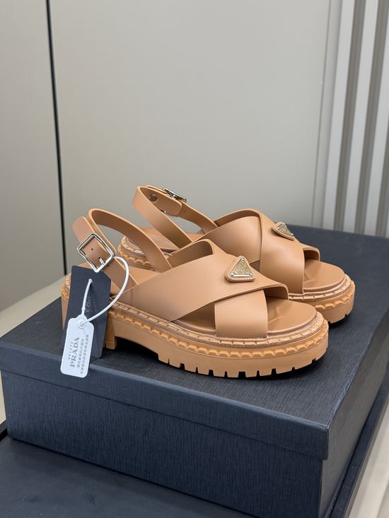 Prada Chunky Platform Open Toe Sandals with Leather Upper