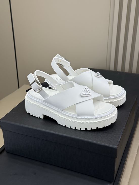 Prada Chunky Platform Open Toe Sandals with Leather Upper