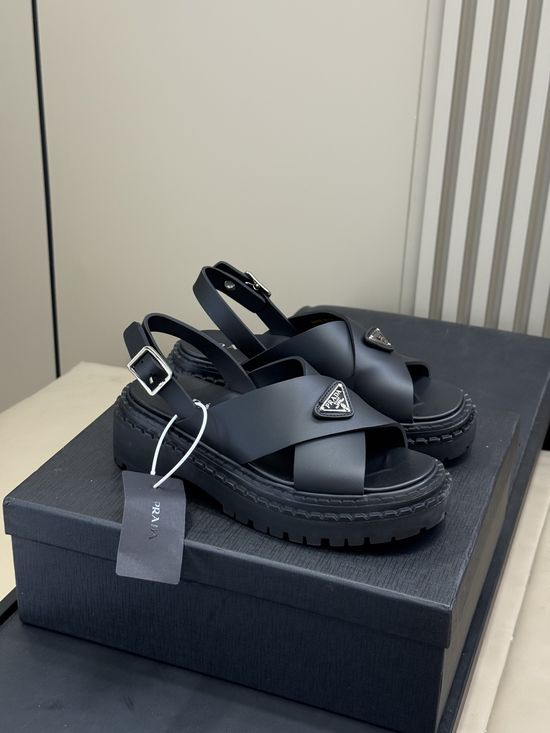 Prada Chunky Platform Open Toe Sandals with Leather Upper