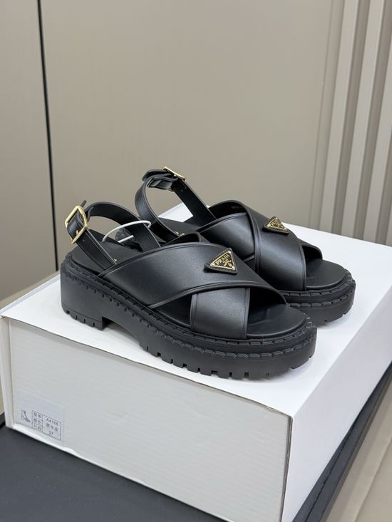 Prada Chunky Platform Open Toe Sandals with Leather Upper