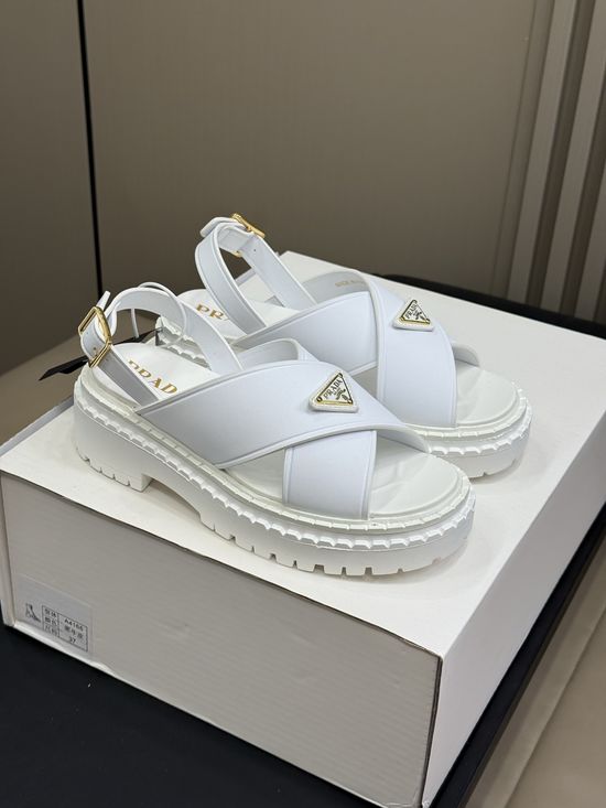Prada Chunky Platform Open Toe Sandals with Leather Upper