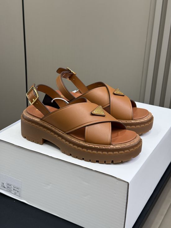 Prada Chunky Platform Open Toe Sandals with Leather Upper