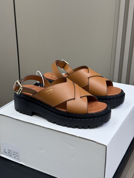 Prada Chunky Platform Open Toe Sandals with Leather Upper