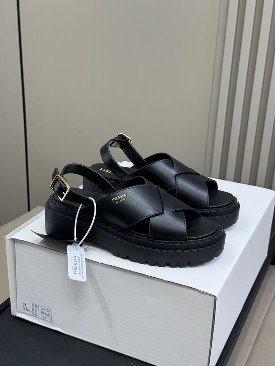 Prada Chunky Platform Open Toe Sandals with Leather Upper