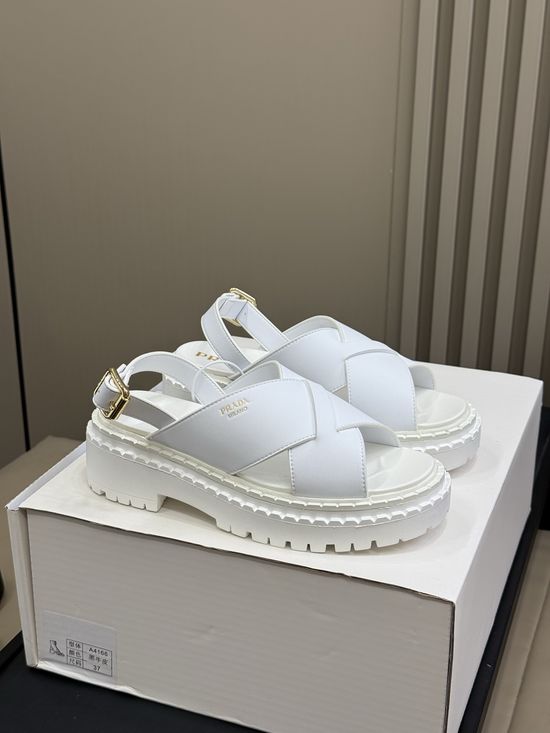 Prada Chunky Platform Open Toe Sandals with Leather Upper