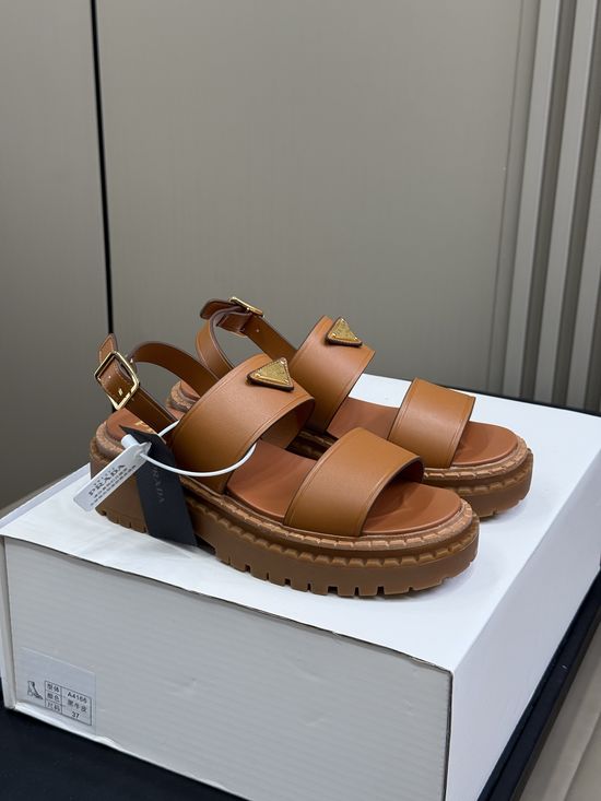 Prada Chunky Platform Open Toe Sandals with Leather Upper