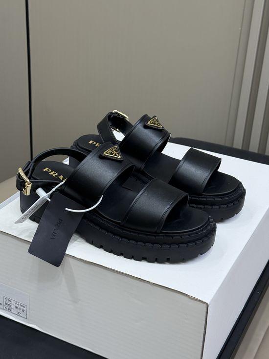 Prada Chunky Platform Open Toe Sandals with Leather Upper