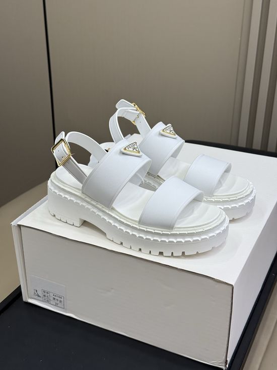 Prada Chunky Platform Open Toe Sandals with Leather Upper