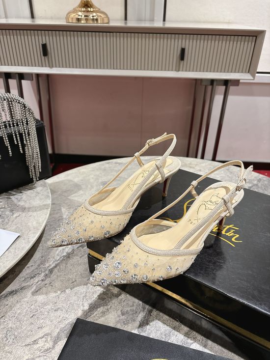 Christian Louboutine Embellished Pointed Toe Mesh Mid Heel Shoes