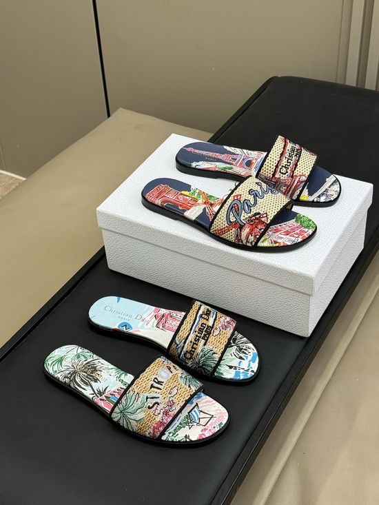 Christian Dior Elegant Embroidered Slides with Premium Leather Sole