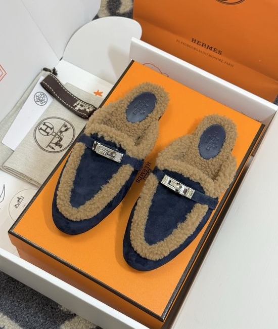 Hermes Classic Mule Slippers Cowhide Upper Shearling Lining