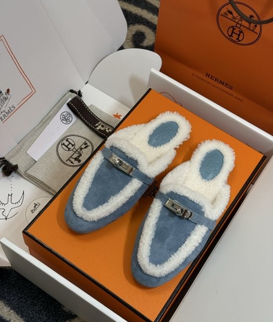 Hermes Classic Mule Slippers Cowhide Upper Shearling Lining