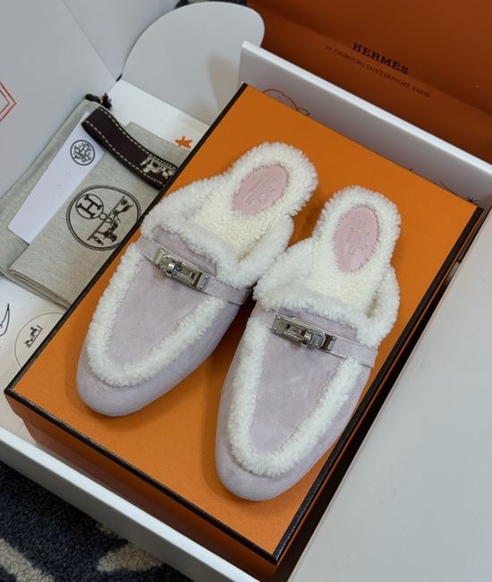 Hermes Classic Mule Slippers Cowhide Upper Shearling Lining