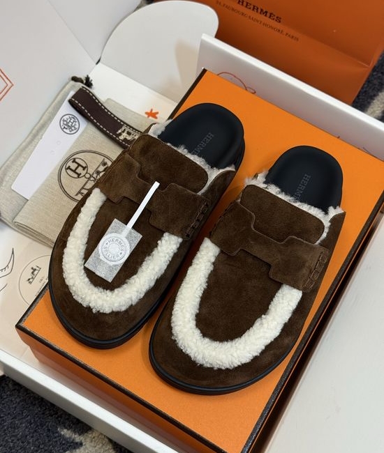 Hermes Suede Leather Mules With Classic Upper Details