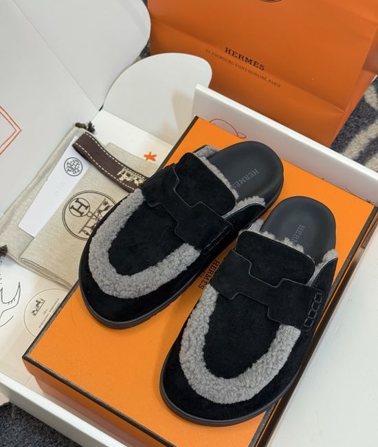 Hermes Suede Leather Mules With Classic Upper Details