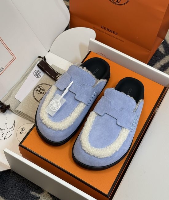 Hermes Suede Leather Mules With Classic Upper Details