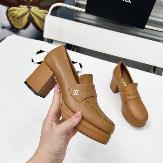 Chanel Vintage Style Leather Loafers with Genuine Leather Sole
