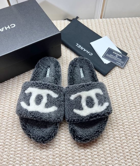 Chanel Genuine Lambswool Lined Non-slip Casual Slippers