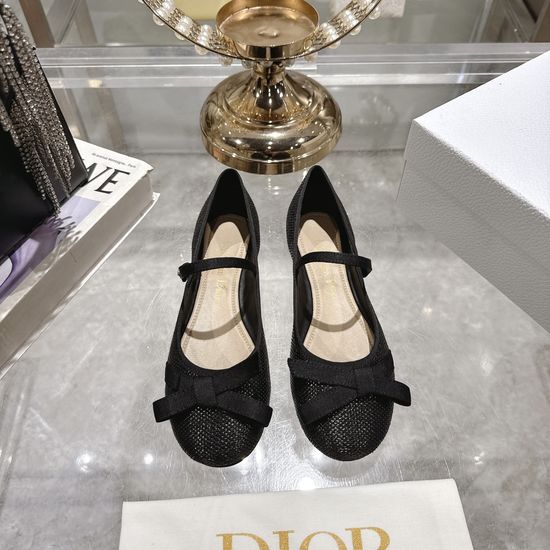 Christian Dior Satin Bow Flat Ballet Shoes Premium Leather Sole