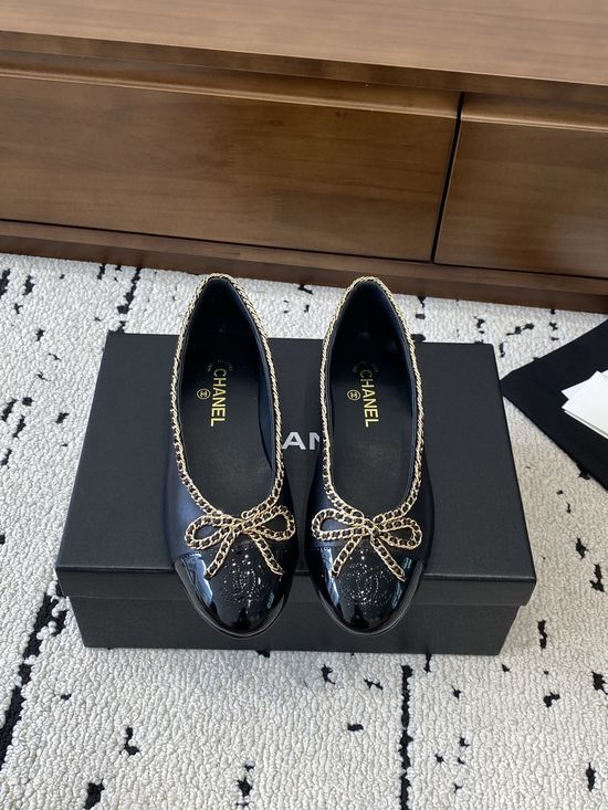 Chanel Elegant Mary Jane Flats with Metal Chain Accent
