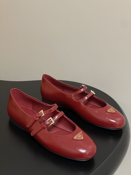 Prada Crinkled Patent Leather Mary Jane Ballet Flats