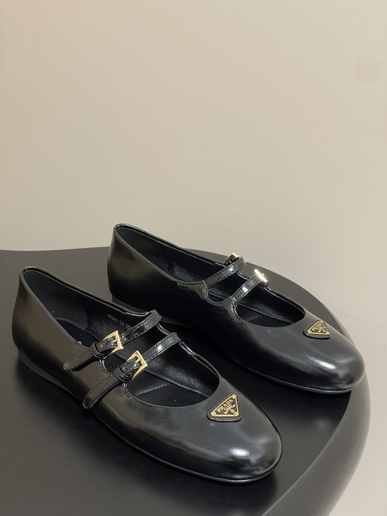 Prada Crinkled Patent Leather Mary Jane Ballet Flats