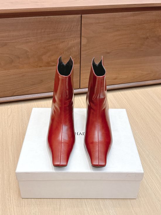 Khaite Square Toe Flat Side Zip Short Ankle Boots
