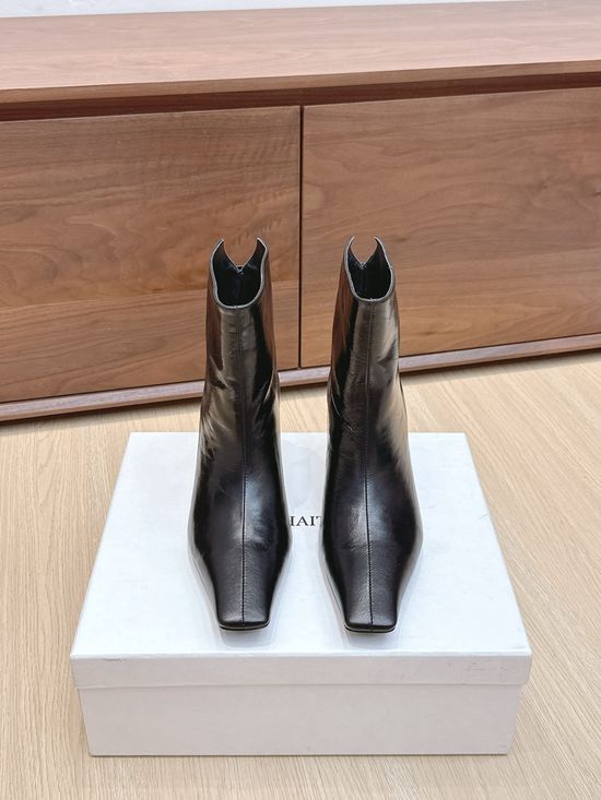 Khaite Square Toe Flat Side Zip Short Ankle Boots