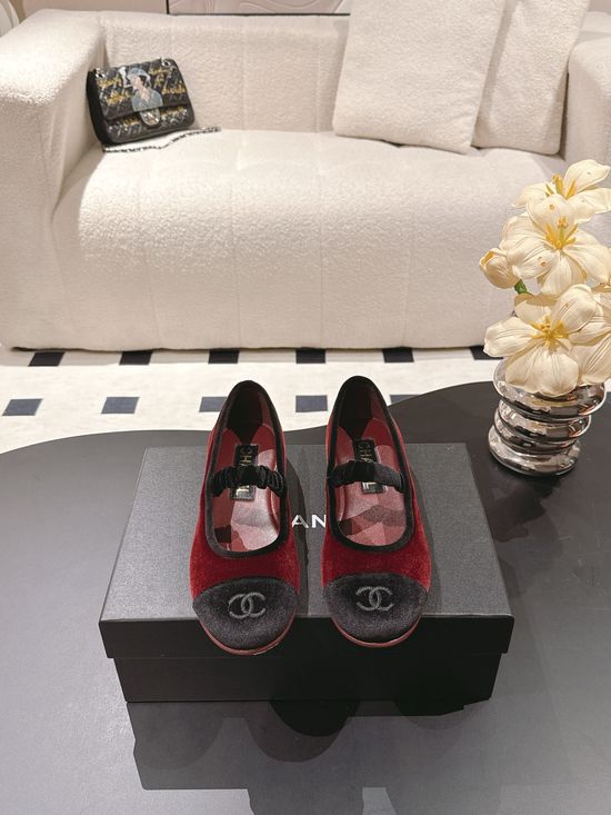 Chanel Velvet Mary Jane Flats Genuine Leather Lined Classic Shoes