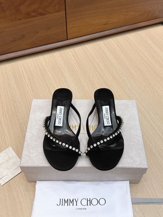 Jimmy Choo Rhinestone Velvet Mule Kitten Heel Slips Elegant Comfortable
