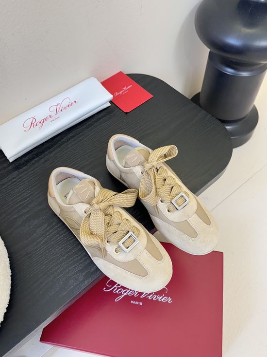 Roger Viver Rhinestone Buckle Suede Leather Casual Sneakers Soft Lightweight