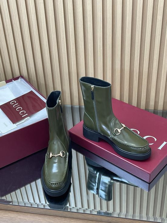 Gucci Horsebit Decor Ankle Boots With Bee Pattern Thick Sole