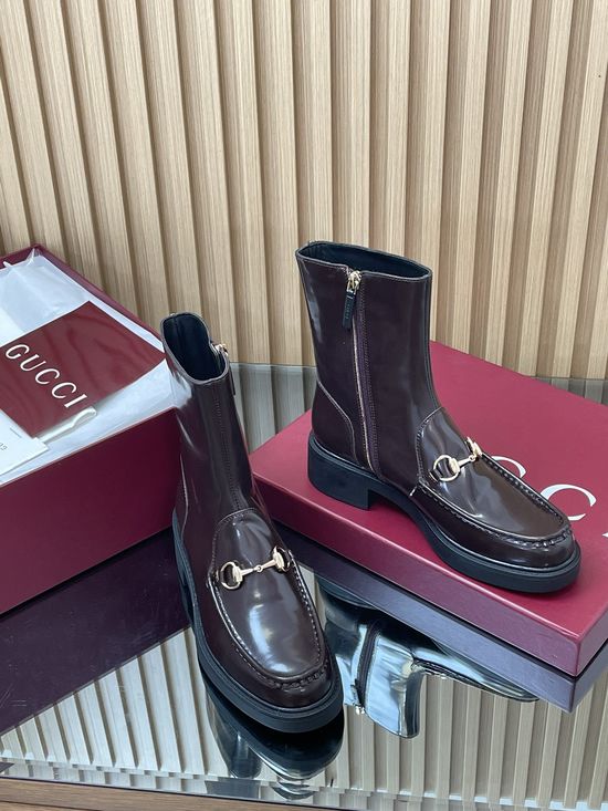 Gucci Horsebit Decor Ankle Boots With Bee Pattern Thick Sole