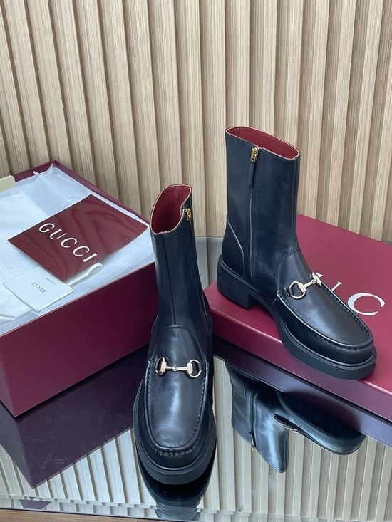 Gucci Horsebit Decor Ankle Boots With Bee Pattern Thick Sole