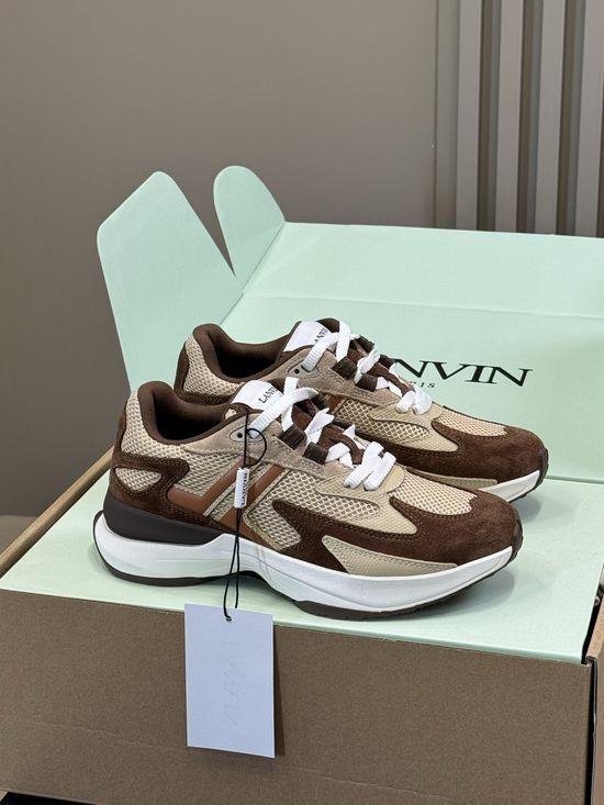 Lanvin Breathable Leather Mesh Sneakers Lightweight Soft Casual Shoes