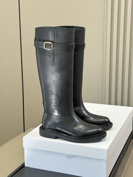 Celine Classic Embossed Logo Low Heel Knee High Boots