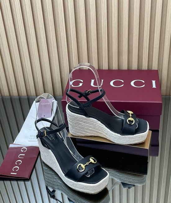 Gucci Horsebit Rope Platform Square Toe Wedge Sandals
