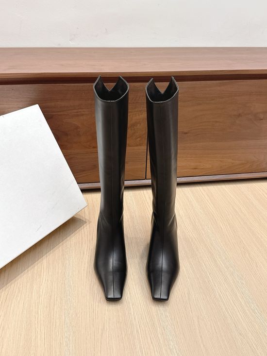 Khaite Square Toe Flat Heel Suede Slip On Tall Boots