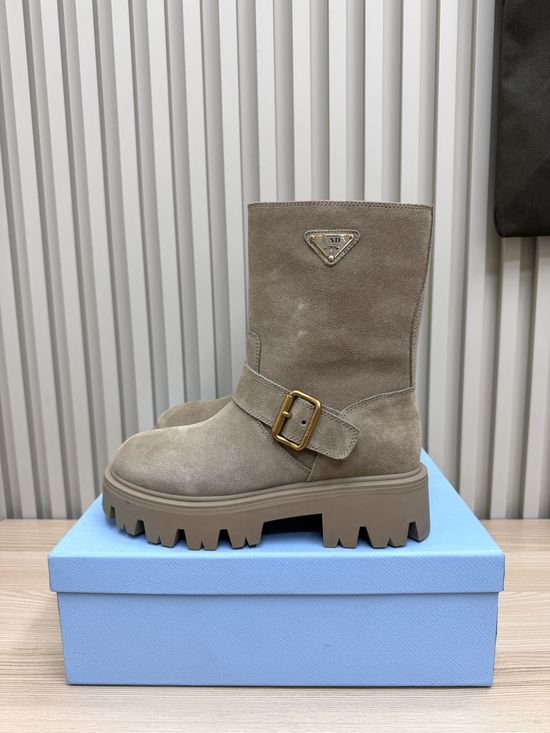 Prada Sheepskin Lined Martin Boots Non Slip Comfortable Durable Footwear